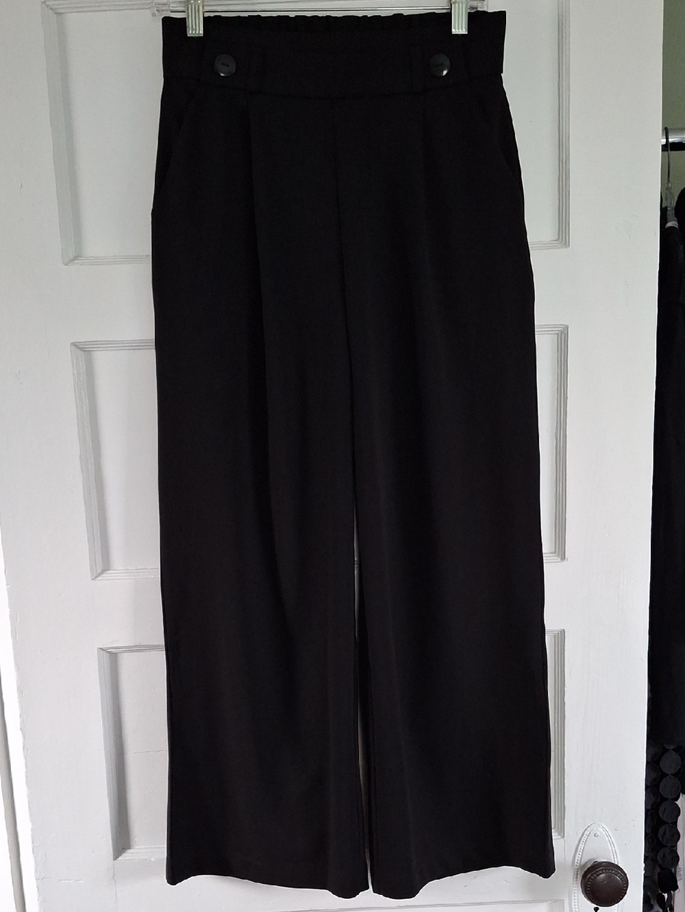 High-Rise Black Wide-Leg Pants with Buttoned Waist